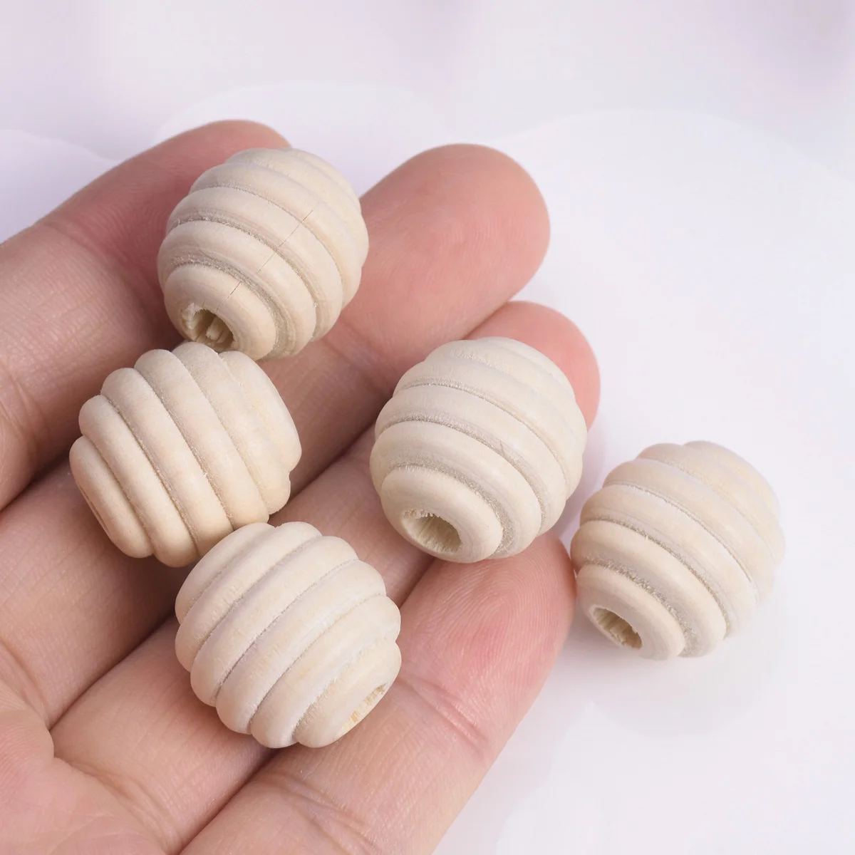 5pcs 20mm Hornet Nest Shape Round Natural Wood Loose Beads For Handcraft DIY Jewelry Making