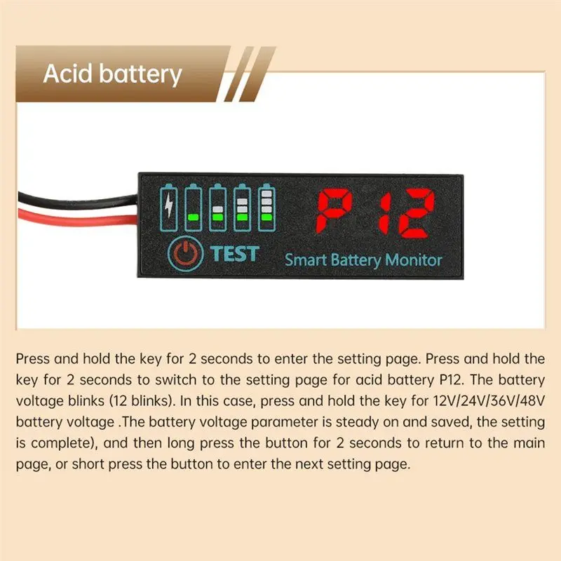 B03B-Voltage Tester DC 7-55V Voltmeter HD LED Indicator Light 3S-12S Volt Meter For Acid Battery/Lithium- Power Display