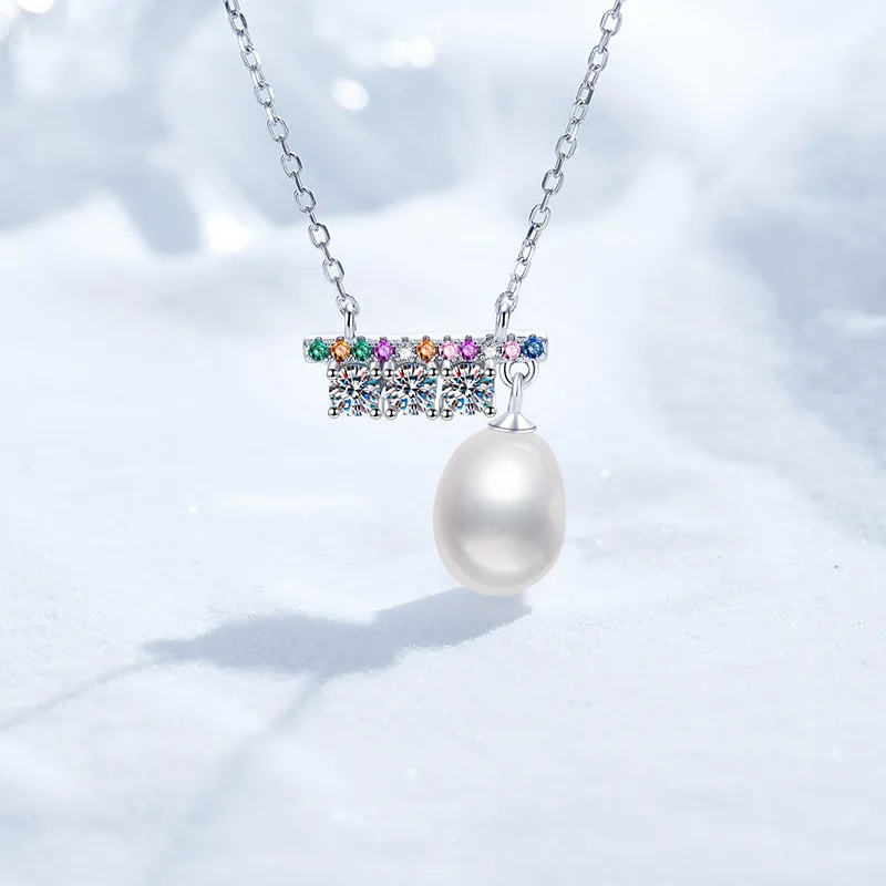 

Summer Fresh Freshwater Pearl Necklace for Women Platinum PT95018k Gold Balance Beam Set, Versatile Moissanite Necklace