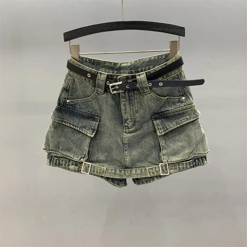 [zoci] High Waisted Denim Shorts Skirt, Summer Fashion, Niche Design Sense, Two A-line Girl Wide