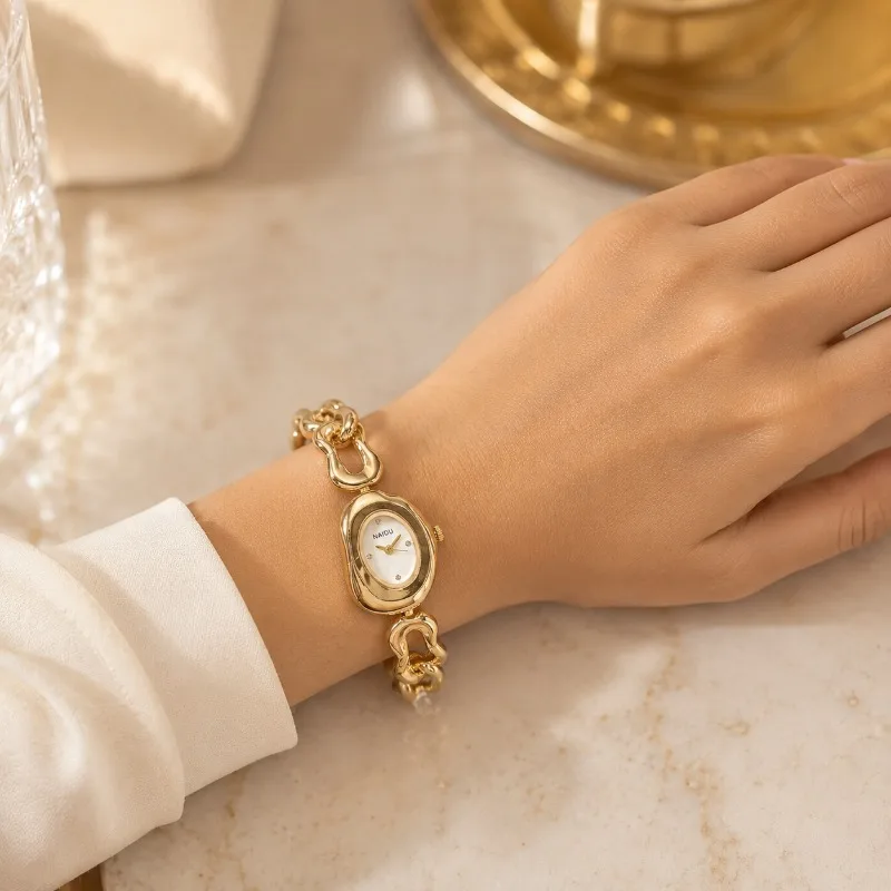 Retro Ladies Wristwatch Fashionable Unique Irregular Dial Chain Bracelet Watches for Woman Slim Elegant Women Watch Reloj Mujer