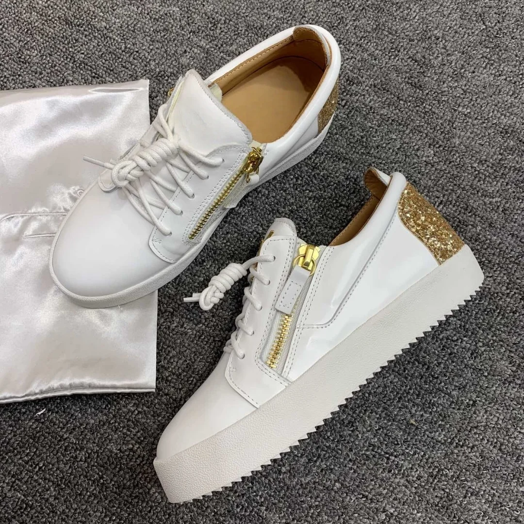 

Top Hight Quality Casual Sneakers For Men and Women Real Leather Brand Designer Unisex Tennis Shoes GZ Zipper Loafer Shoes G0450