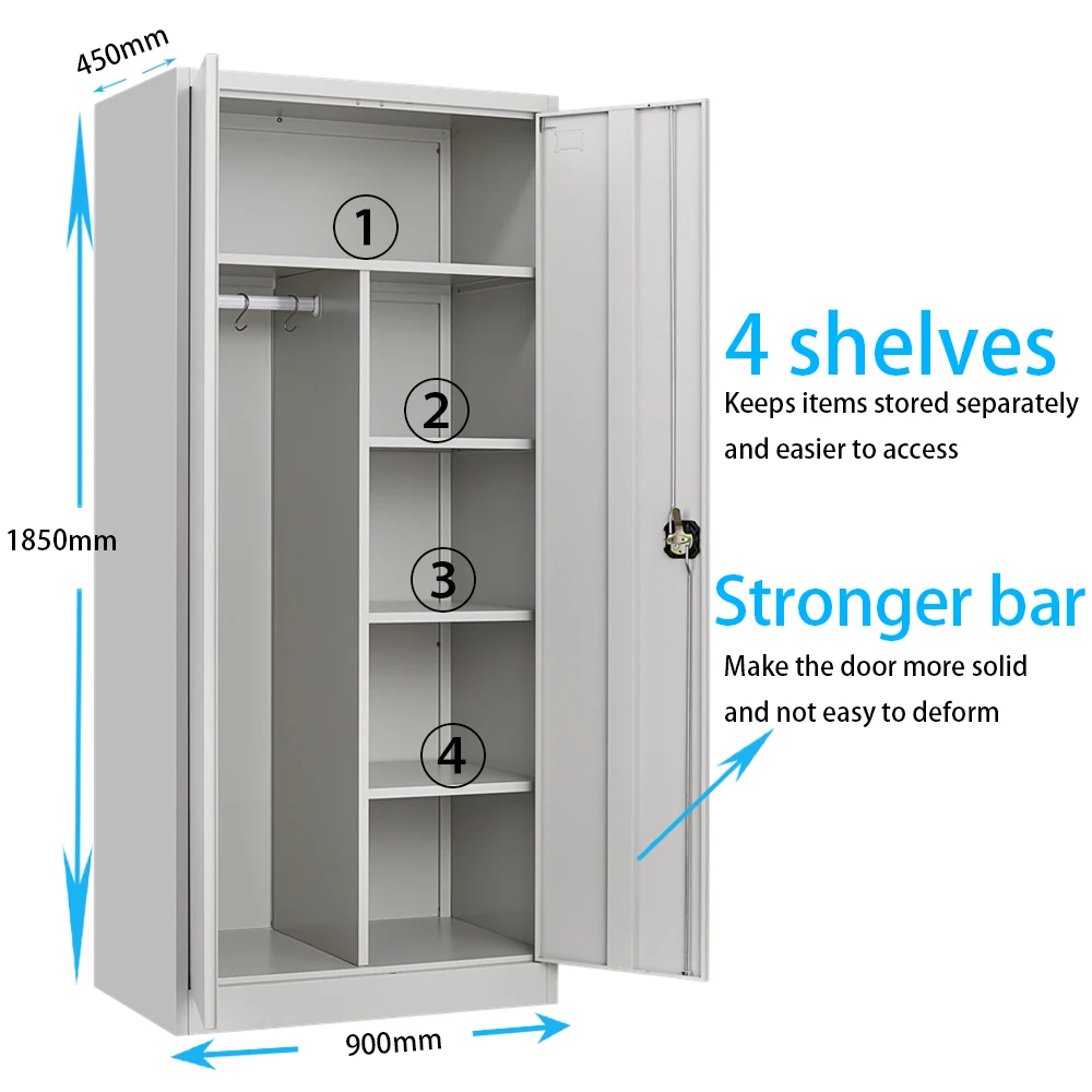 خزانة معدنية لخزانة الملابس الفولاذية، خزانة موظف شديدة التحمل مع قضيب معلق، خزانة خزانة ملابس قابلة للقفل #2