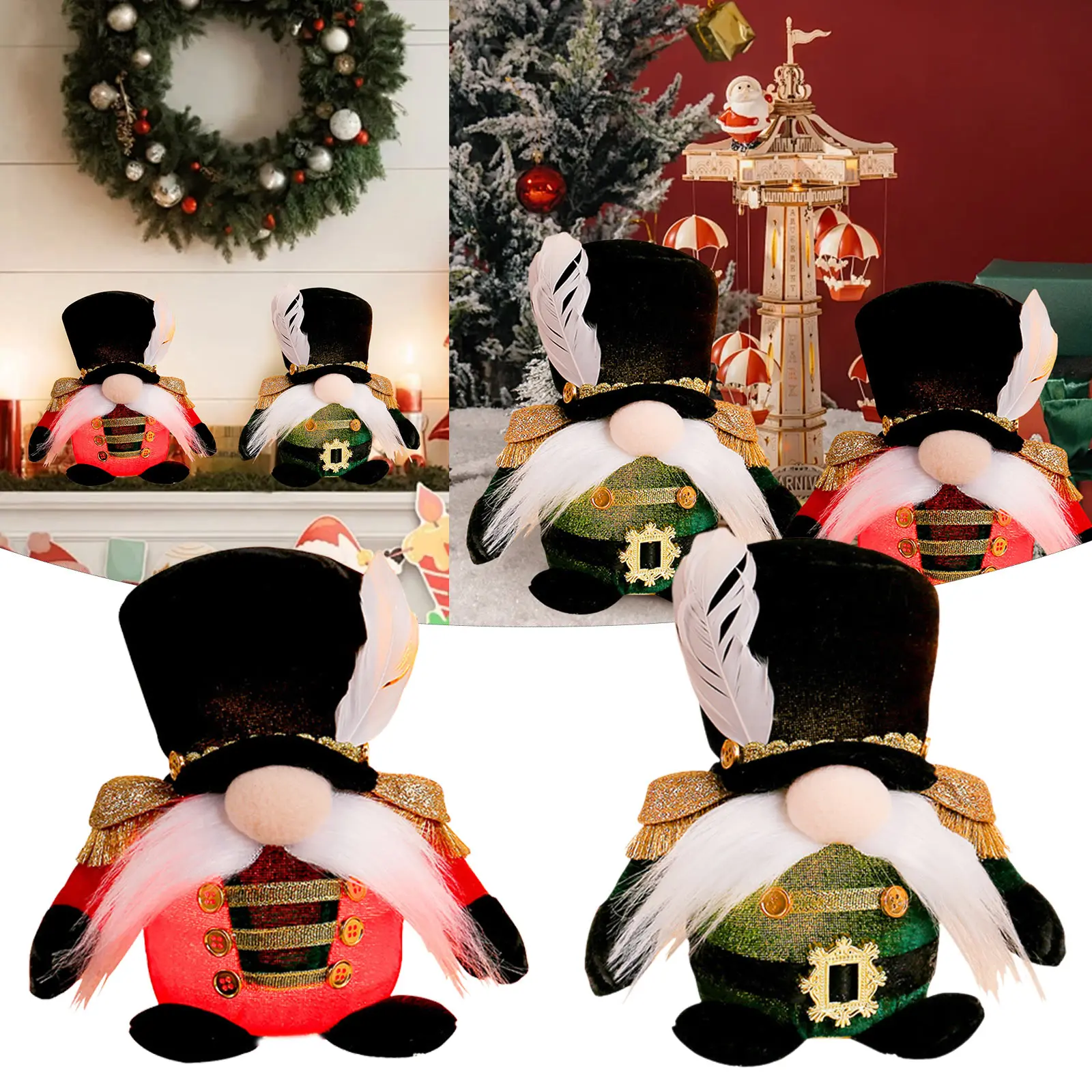 Christmas Supplies Sewed Dolls Light Up Xmas Gnome Dolls Soldier Themed Decoration Holiday Desktop Decor For Home Decorations