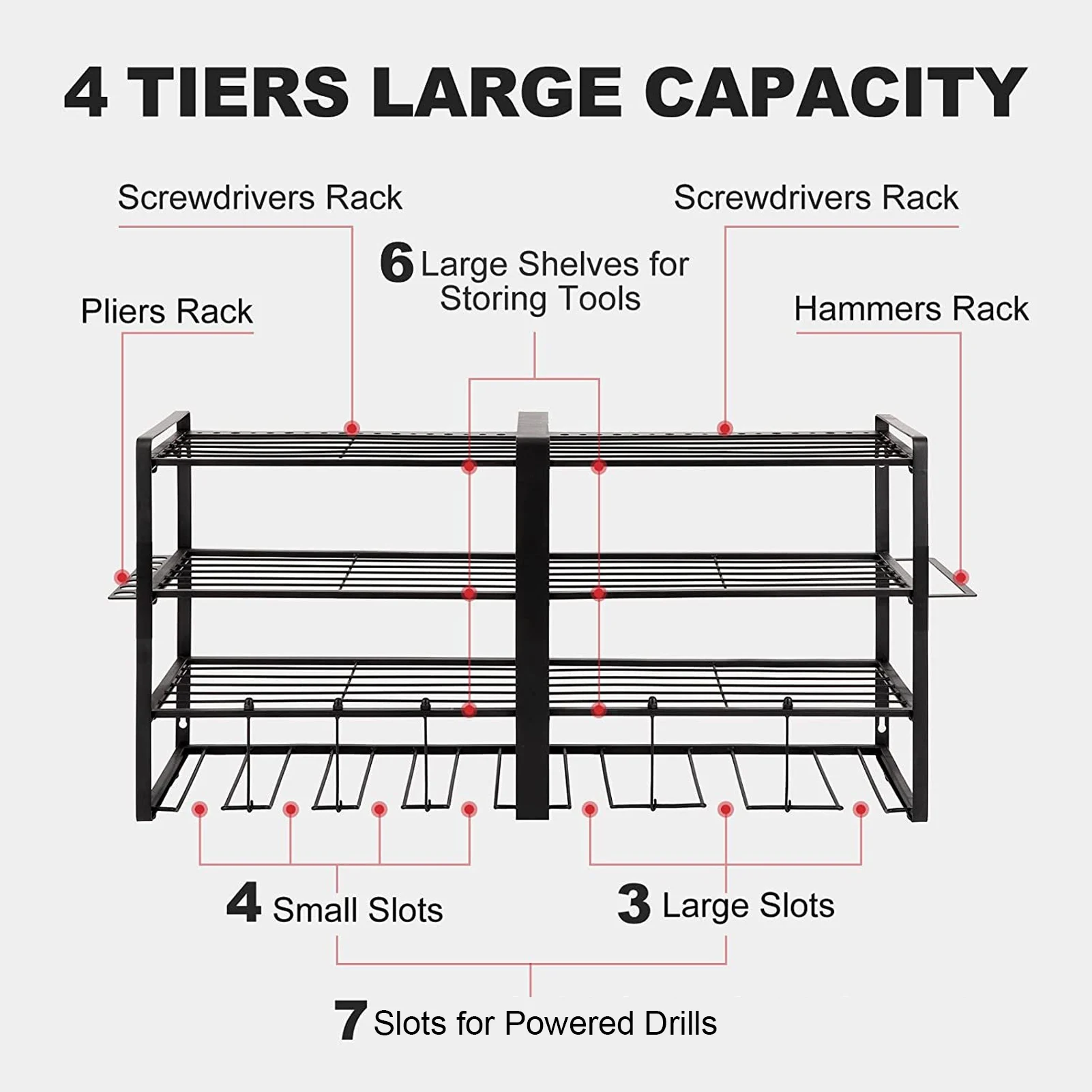 Power Tool Organizer Wall Mount 4 Layer Garage Storage Rack for Drill Screwdriver Power,Tool,Organizer§Wall,Mount,Power,Tool,