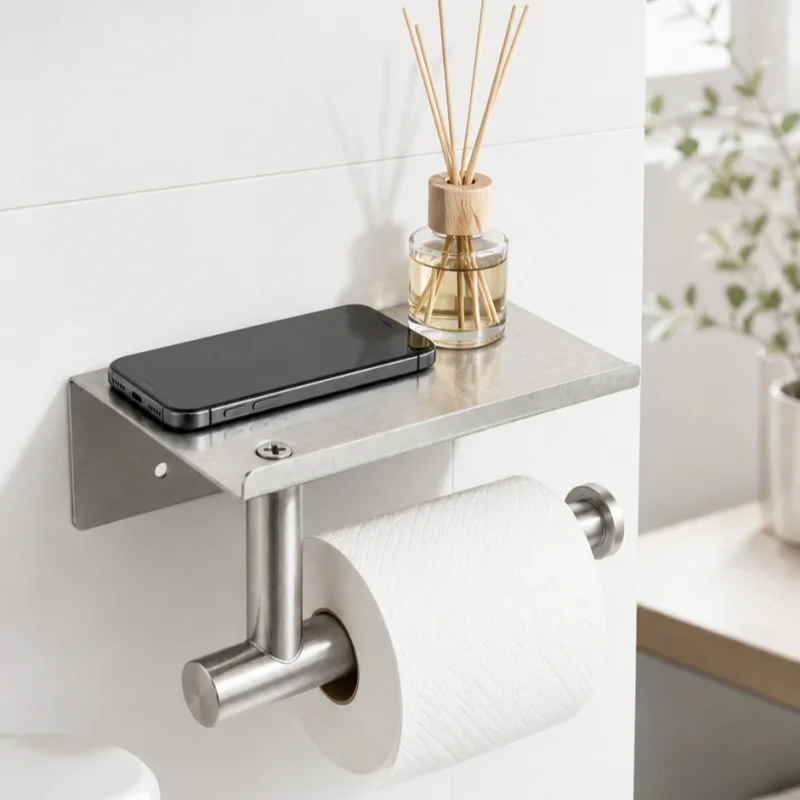 Toilet Paper Holder Wall Mount, Fits Rolls Size Toilet Paper Holder with Shelf, Rustproof Stainless Steel Toilet Paper Holder