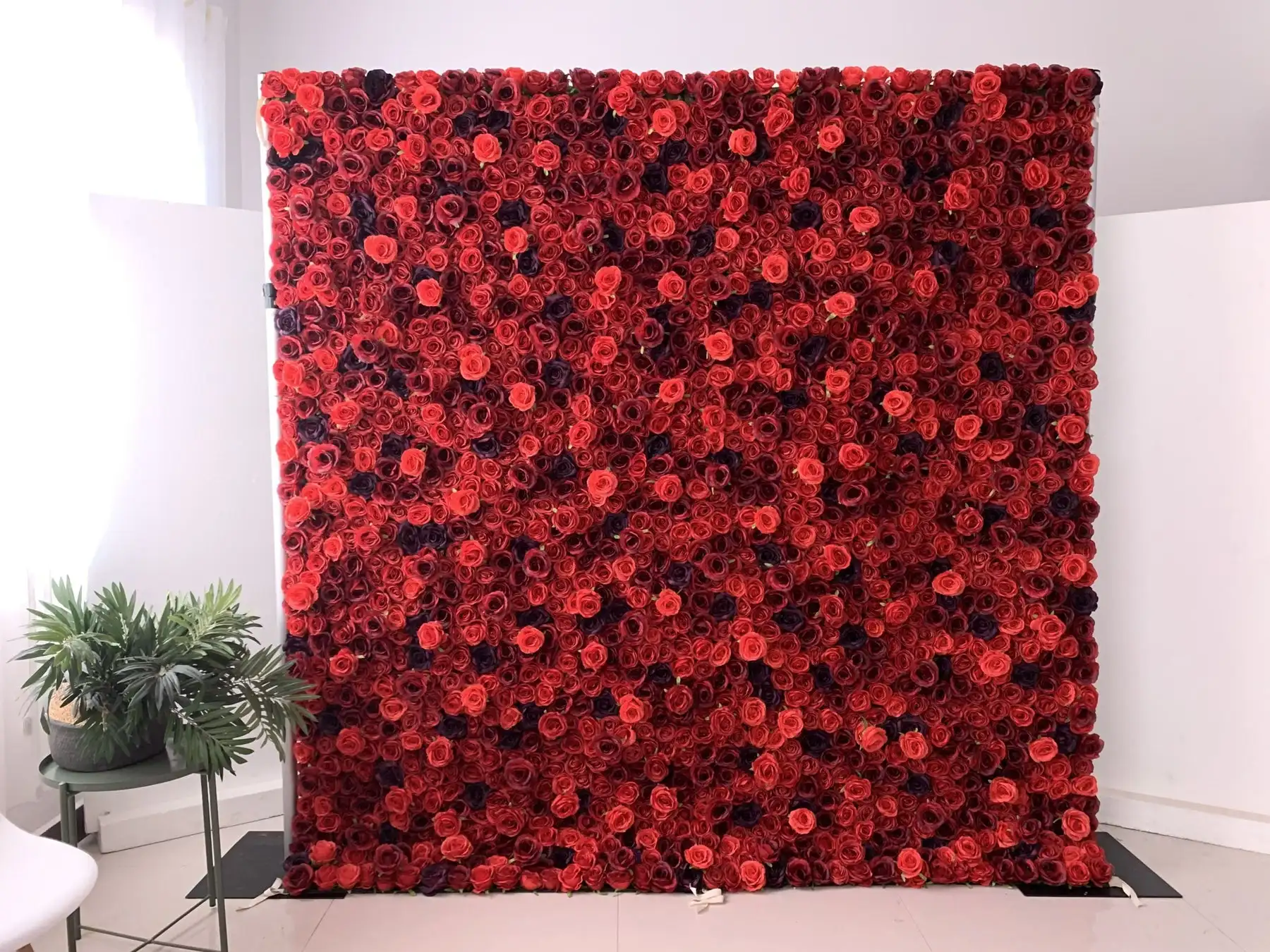 3D Luxury crimson Rose Wall, artificial rose fabric wall, outdoor party wedding background decoration, window display