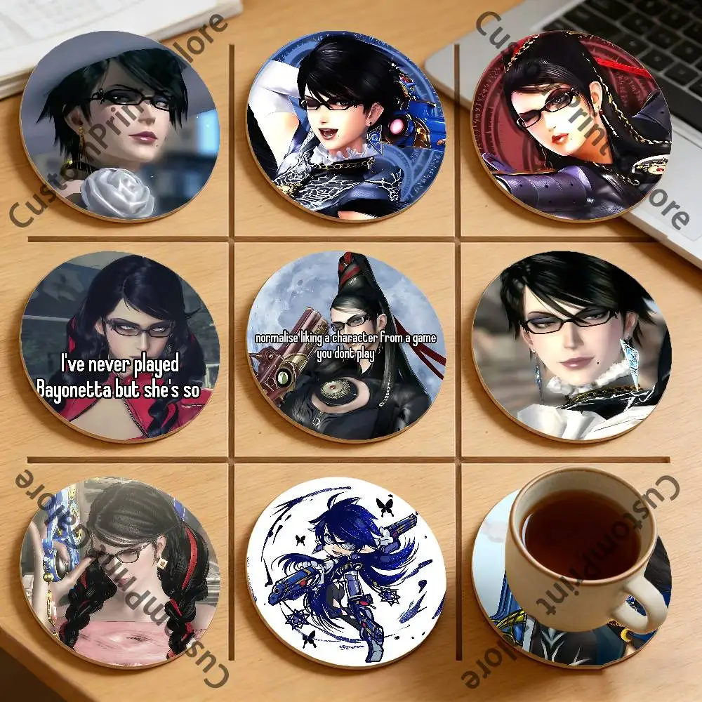 

Game B-Bayonetta Round Pine Coasters Durable Reusable Beautiful Home Decor Non-Slip Water-Resistant