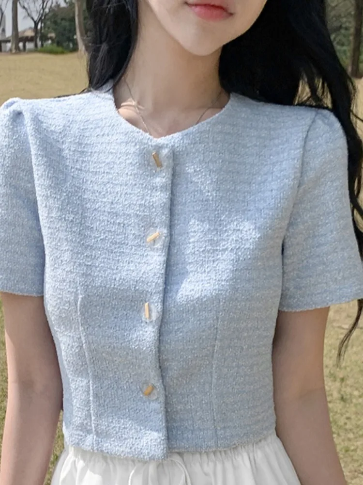 

Chic round Ne ort Coat Single Button Women's Faion Versatile High-End Feeling Top Summer New Sle Commute Wind