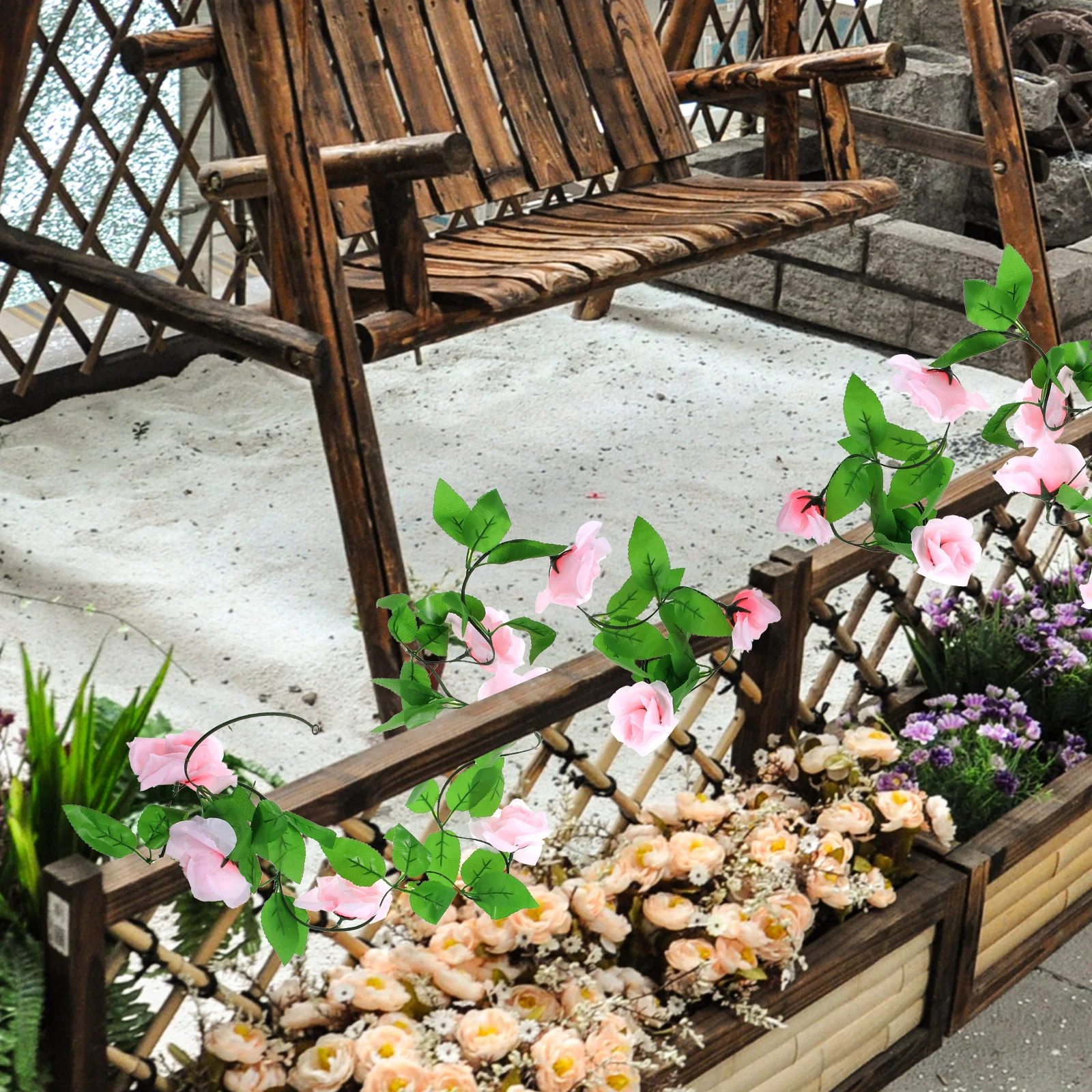 

2Pcs Simulation Rose Vine Artificial Flower Rattan Swag Wedding Floral Garland Home Decoration Flower Garland Decorations