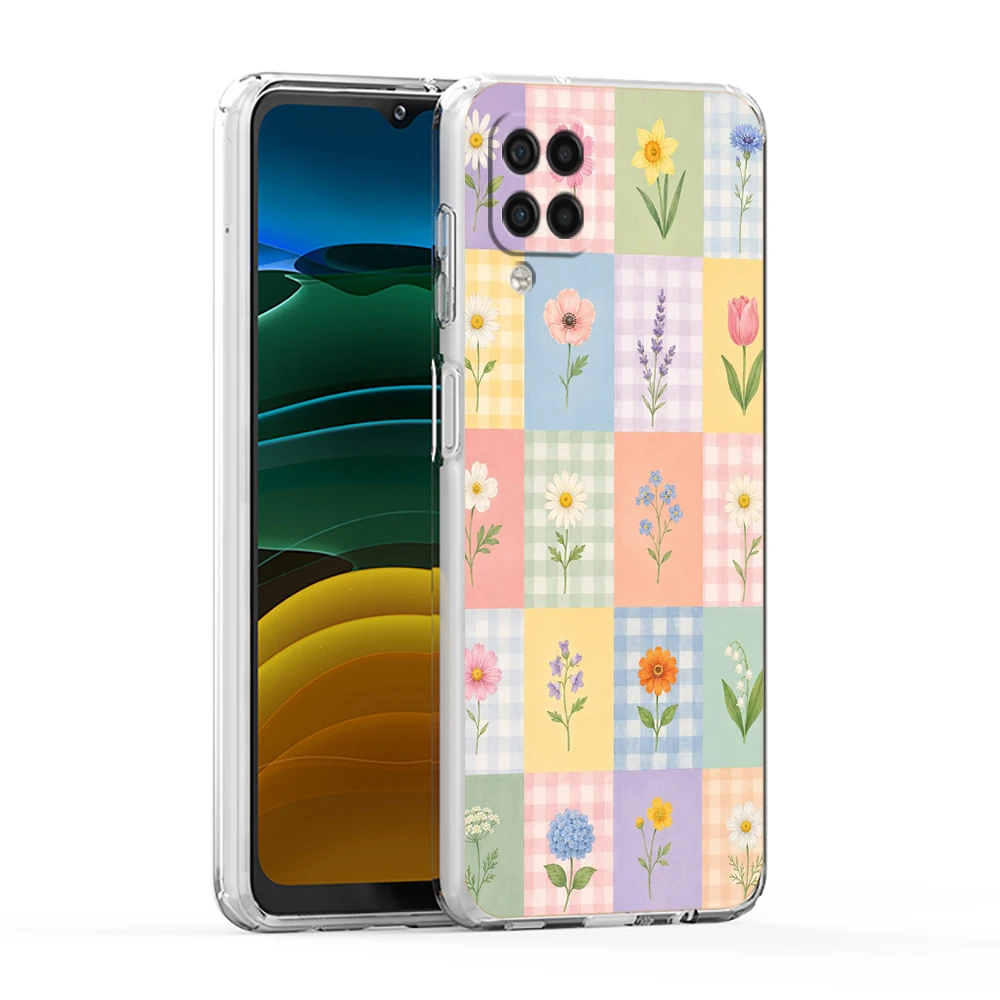 Collection Of Spring Flower Patterns Soft TPU for Samsung Galaxy A13 A15 A17 A22 A23 A25 A32 A35 A53 A55 Transparent Phone Case