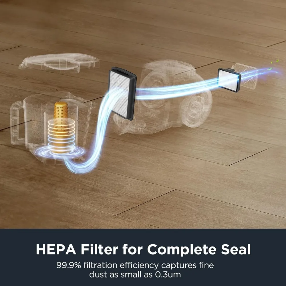 Вакуумный пылесос без мешка с моющимся HEPA-фильтром, всасыванием 16 кПа для ковров/жестких полов, с 3 инструментами для чистки, 2 двигателя