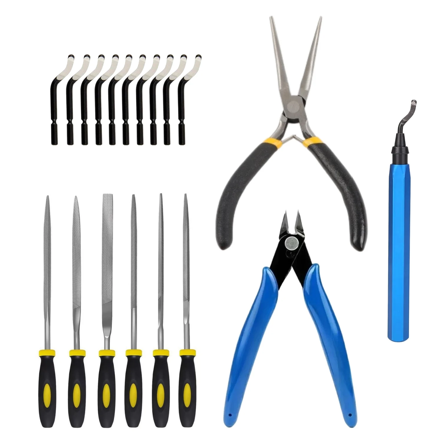 Deburring Tool for 3D Printer 360° Rotating Hand Deburrer with 10 Replacement Blades 5 Needle Files 2 Pliers Printer Accessories