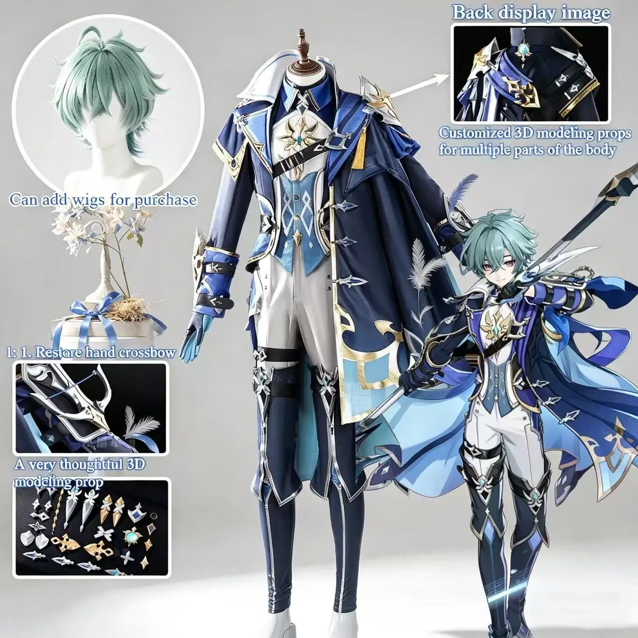 Cosplay de Lohen: Série de Cosplay do Jogo Genshin Impact - Cavaleiros de Favonius Lohen - Adereços 3D e Fantasia Completa Coscake