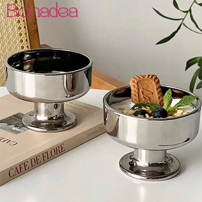 

LH Ice Cream Cup Short Legs Dessert Cup Silver Antique Coffee Drink Cup