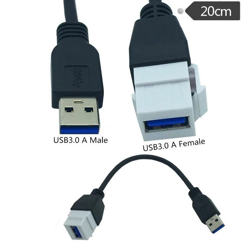 Cabeza hembra USB3.0 con panel de hebilla cable hembra enchufe de pared USB cable de panel en línea USB3.0 con toma de cable