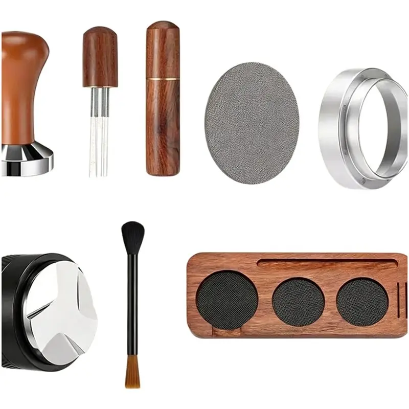 

ABYN-7 Pack Espresso Accessories Kit 51Mm Espresso Tool Kit Espresso Tamping Station Coffee Distributor Tamper WDT Tool
