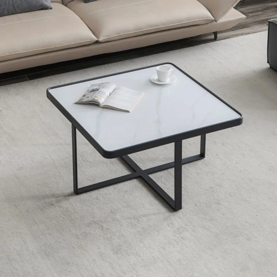 

Minimalism Square coffee table Black metal frame with sintered stone tabletop