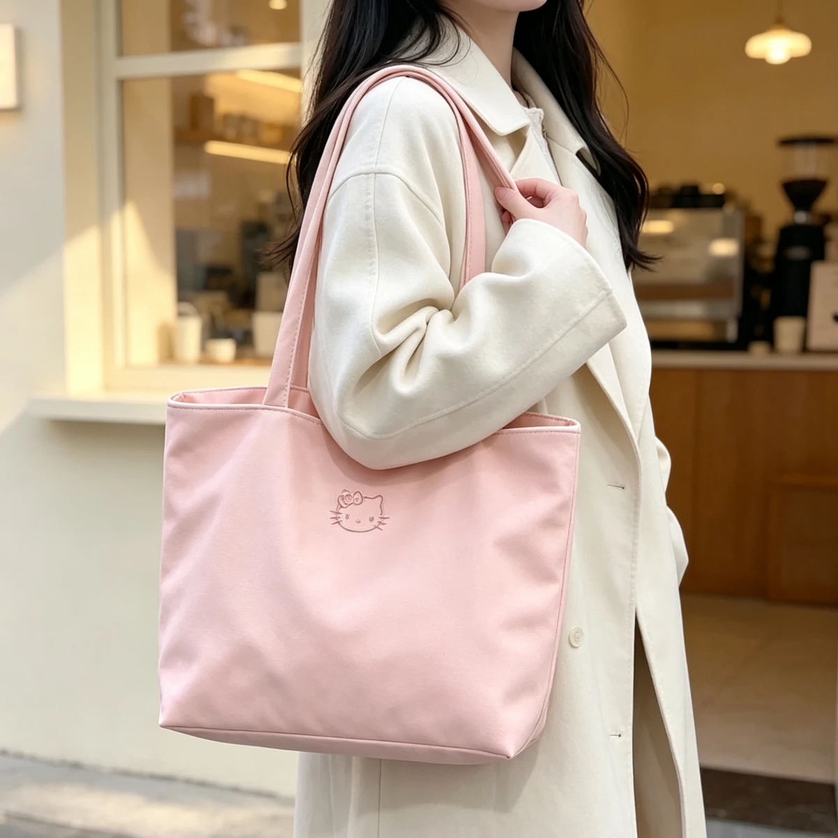 Cute Hello Kitty Tote Bag,Round Shoulder Strap Large Capacity Zipper Handbag,Casual Daily Shoulder Crossbody Bag forWomen Girls