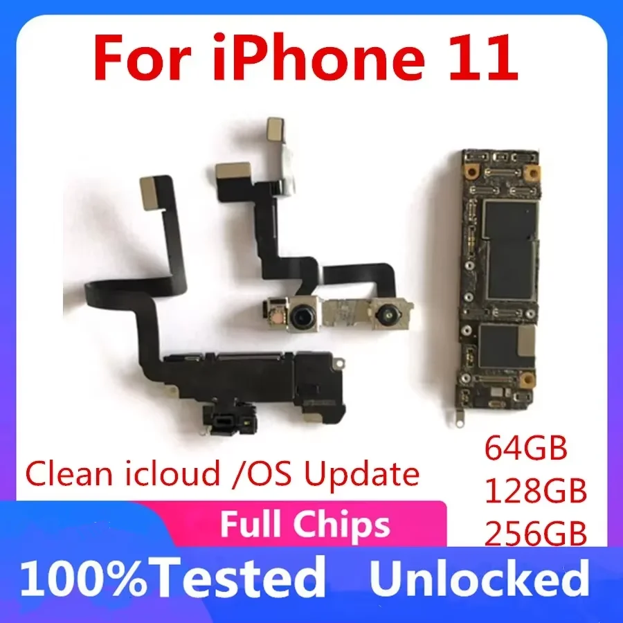 Full Function Motherboard for iPhone 11 100% Tested Mainboard Face ID Unlocked LogicBoard Clean iCloud Support Update 11 Pro Max