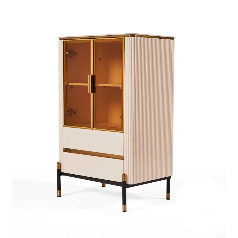 

New Arrival Custom Manufacturer Price Wine Curio Display Home Bar Wine Cellar Cabinet Whit Glod Side Buffet Sidebaord