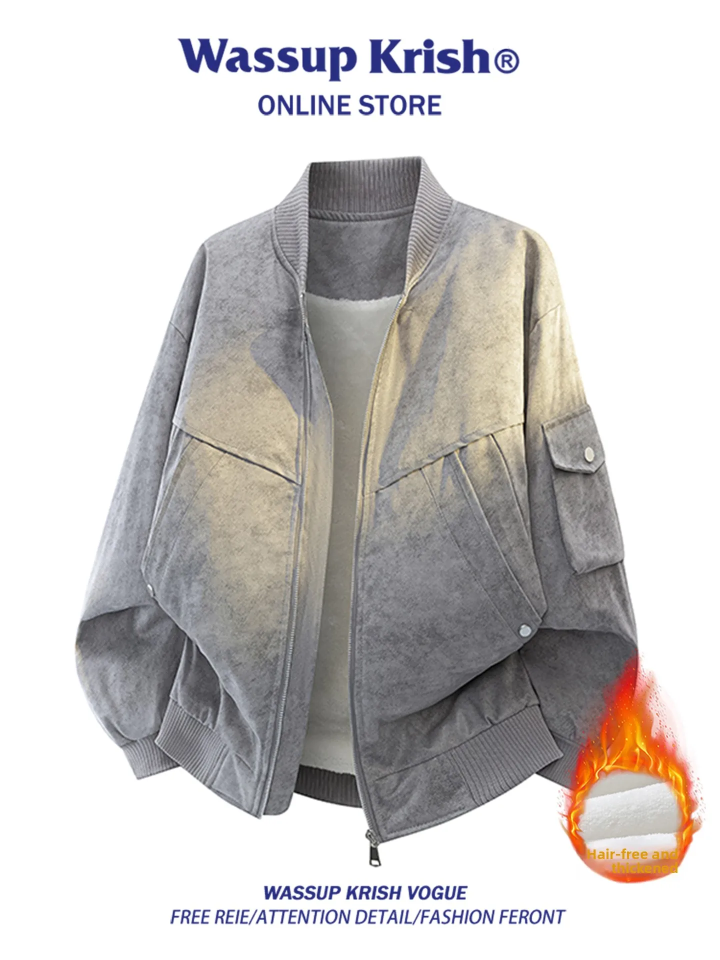 

Мужская куртка Wassup Kri Thiened Fce на подкладке с кроличьим мехом, рабочая одежда в стиле ретро, бейсбольное пальто, осенне-зимнее повседневное свободное платье