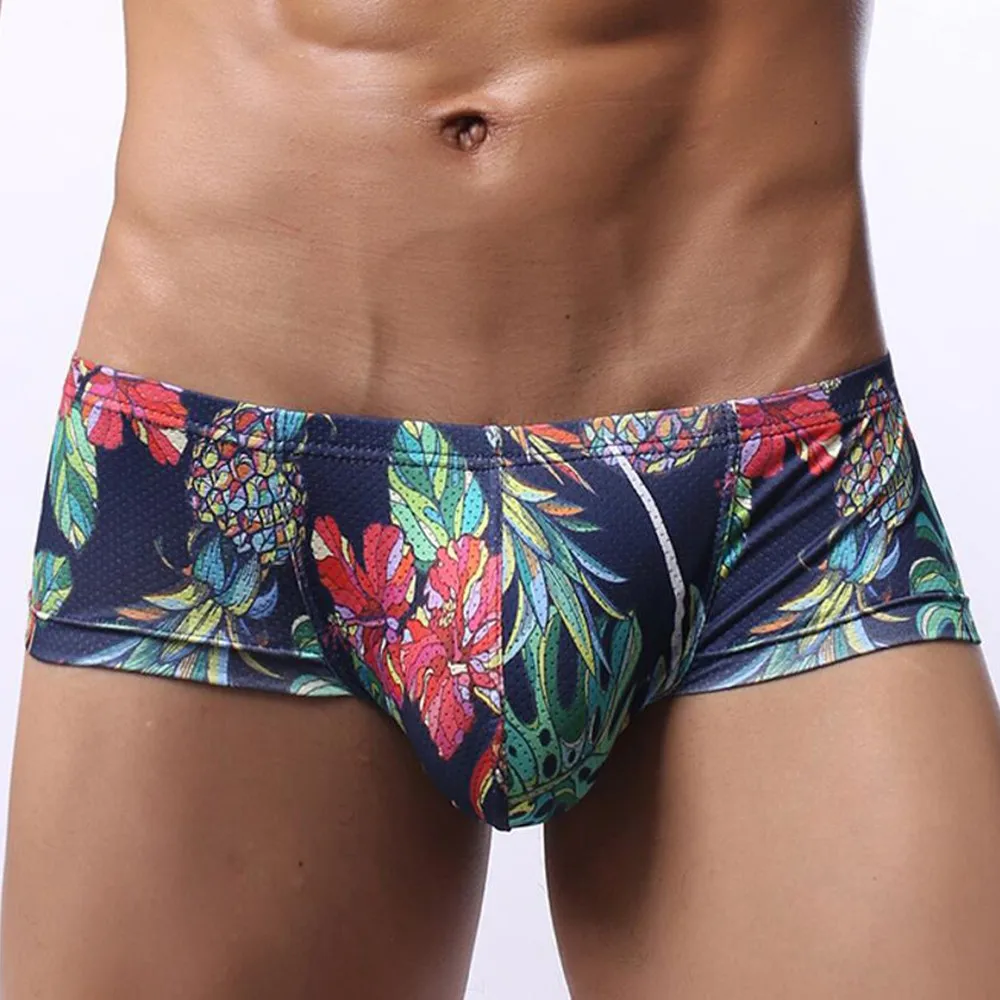 Fashion Men Printed Briefs Sexy Low Waist Swimwear Bulge Pouch Panties Men Swimsuit Bathwear Quick Dry Sport Beach Shorts Gay