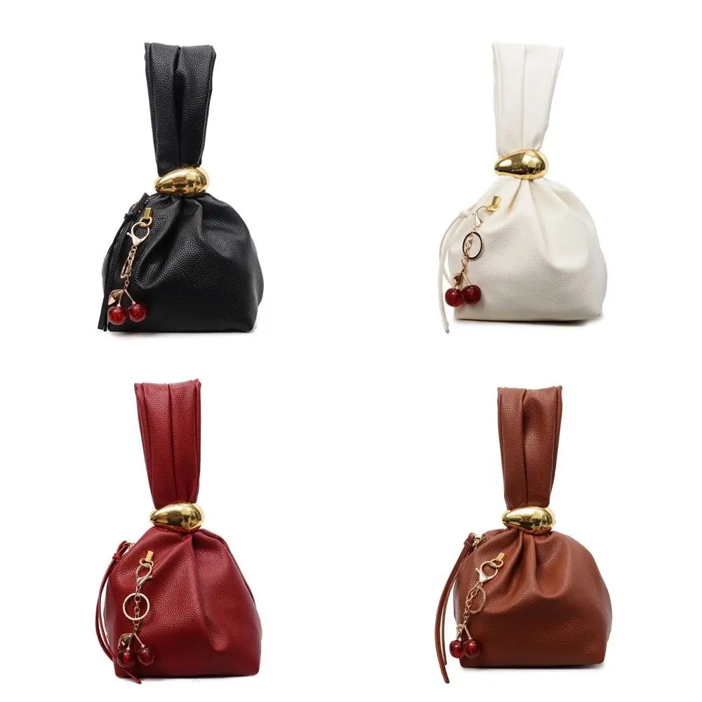 Pochette in PU con motivo Lichee in tinta unita Ciondolo in ciliegia Borsa da sera per feste di grande capacità Portamonete in stile coreano