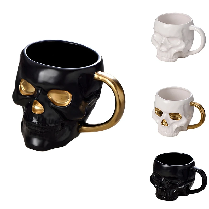 Halloween Skull Cup With Handle Lidless Ceramic Cup Funny Water Beer Milk Cup Mocha Cup Creatives Modeling Mug,600Ml