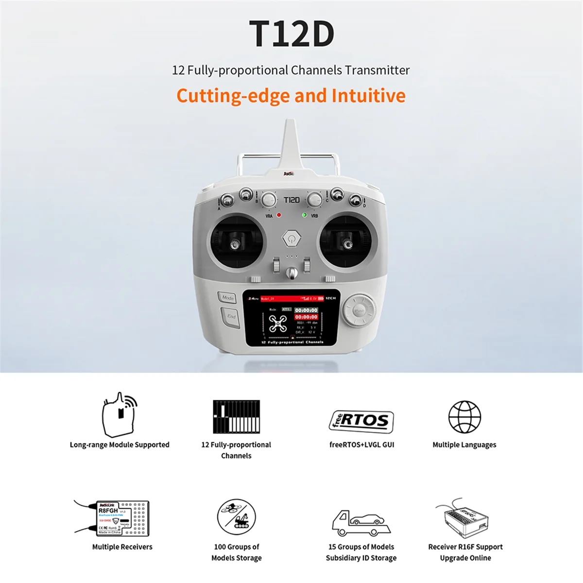 For RadioLink T12D 12CH RC Transmitter+R16F Receiver 2.4GHz Remote Controller for FPV Drone Fixed Wing Airplane Car R