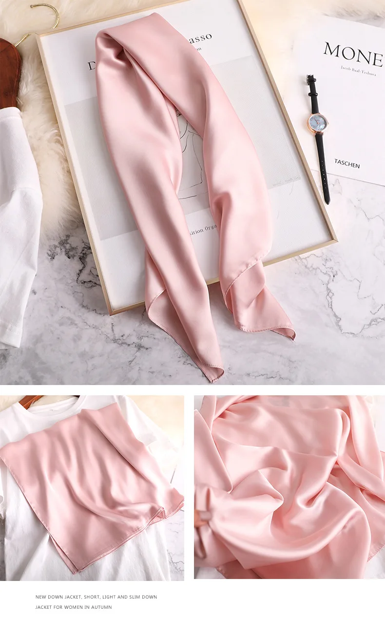 Rot Solide Seide Quadrat Schal Frauen Satin Bandana Print Schals Kopf Band Mode Dame Haar Schal Wrap Weibliche Halstuch Hijab – Detail 5