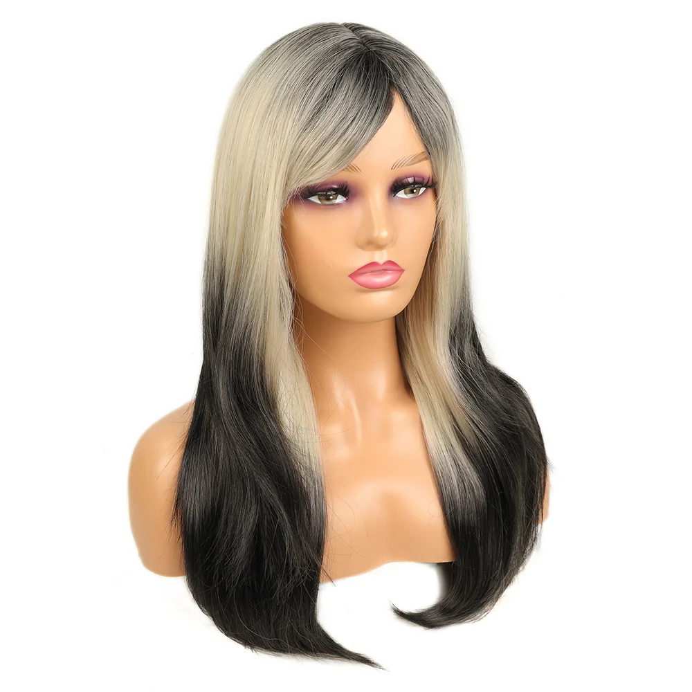 Hair Natural Blonde Black Synthetic Wavy Wig with Bangs for Women Daily Natural Hair Replacement Cosplay Costume Wig