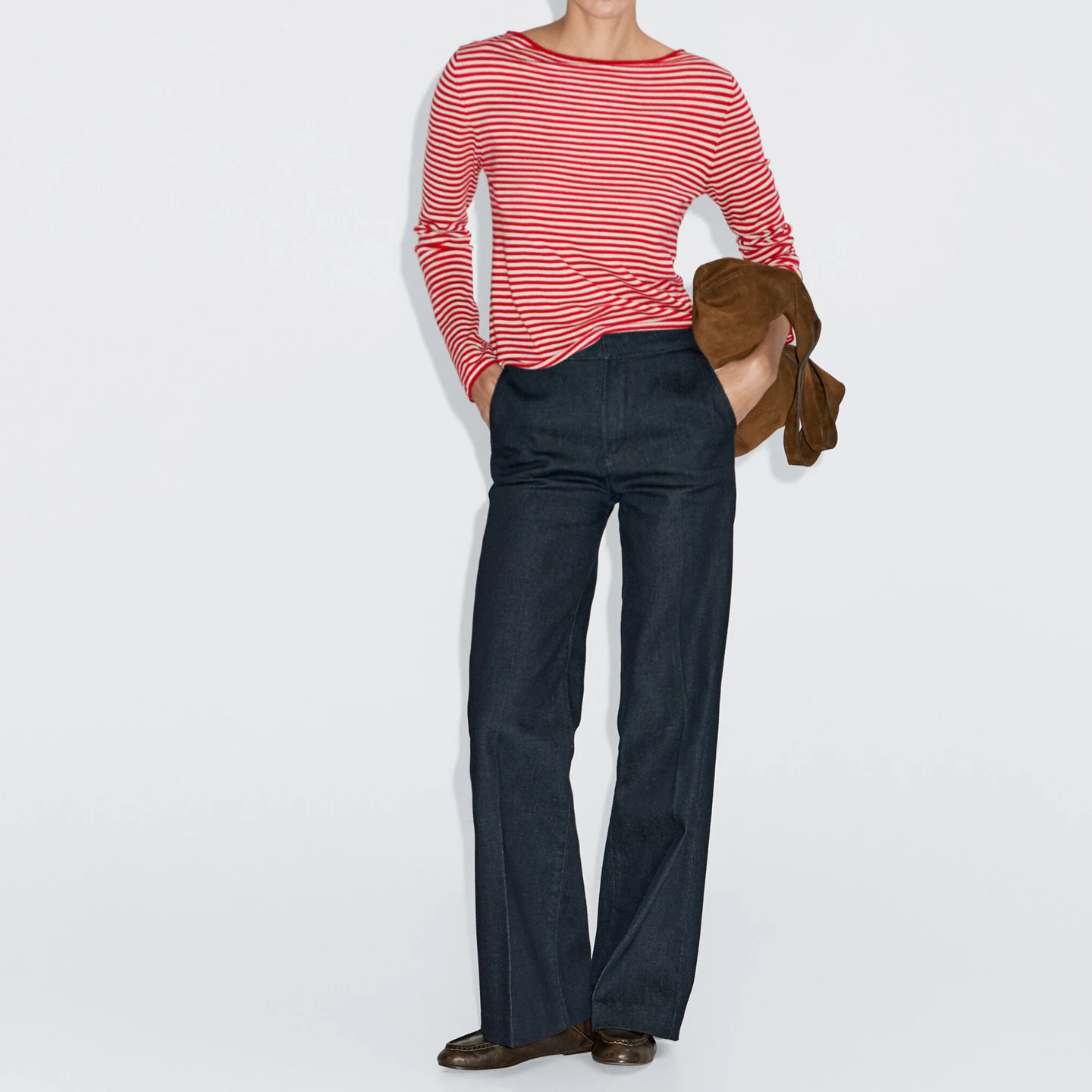 カジュアルストライプボートネックニットウェアレディーススリーブ秋新作Zdataヨーロッパファッションロングスリーブガールズ