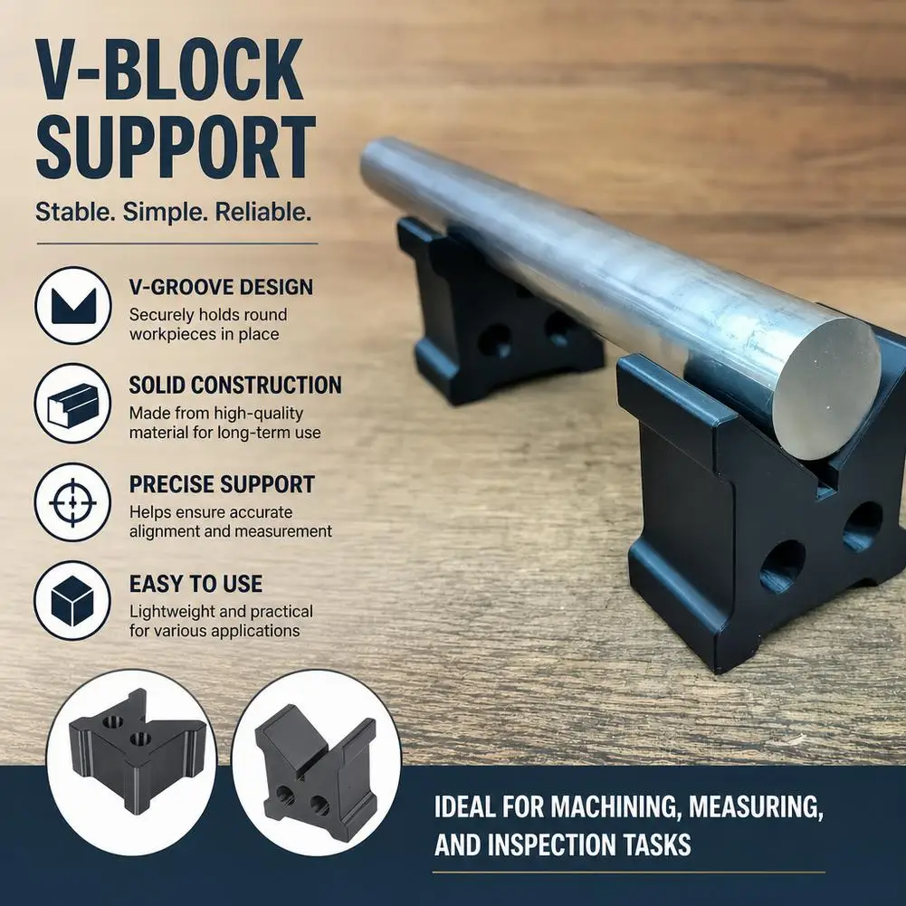 2Pcs/Kit Black V-Shaped Cylindrical Support Blocks, 90° Round Bar V-Shaped Fixture Lathe Machining Positioning Bracket