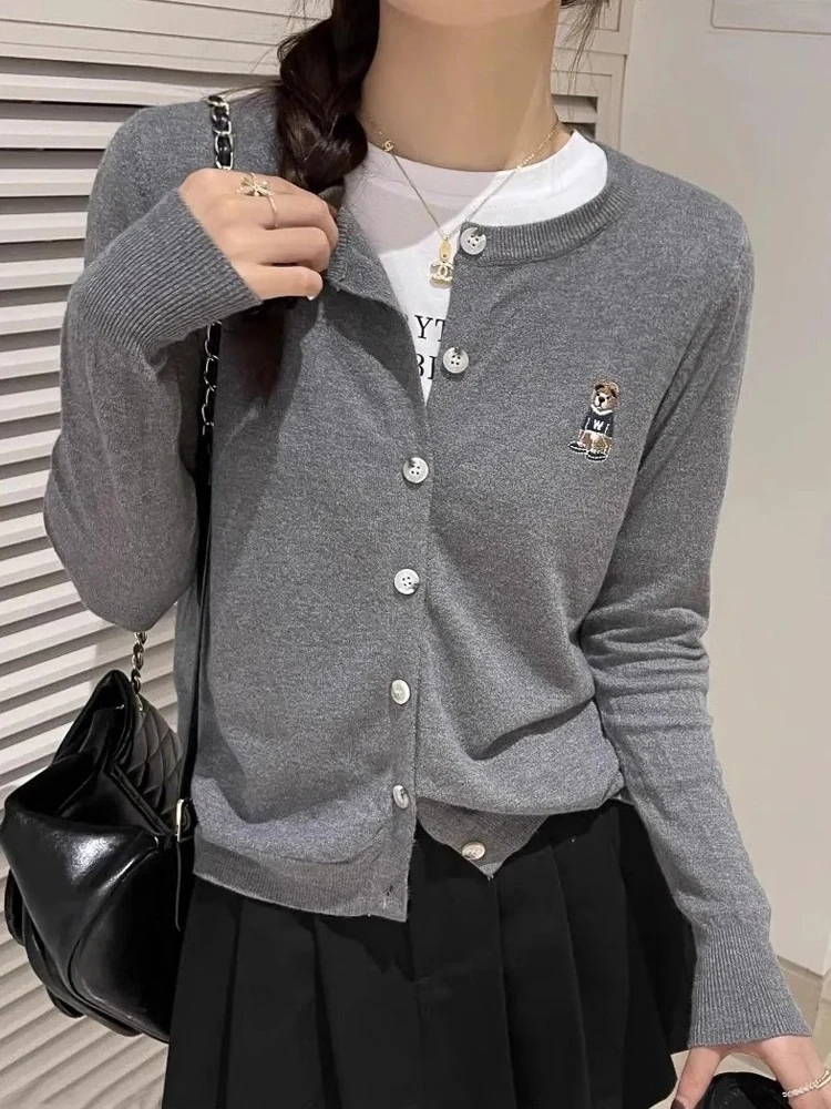Early Fall Fashion Tops 2026 Autumn Preppy Style Knit Women Cardigan Solid Color Elegant Sweater Outerwear