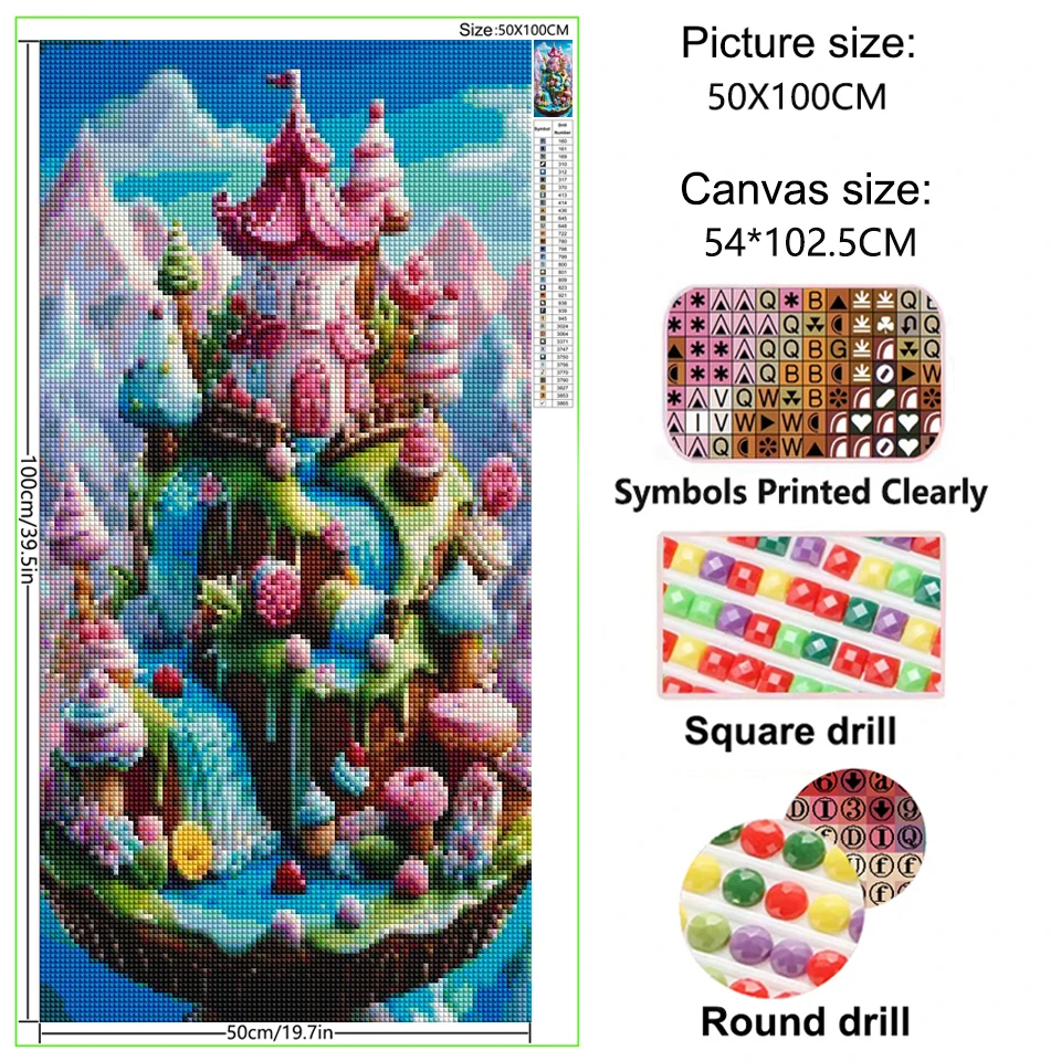 Cute Candy Lollipop Castle 5D Full Diamond Painting Kit Cartoon Ice Cream House DIY Drills Mosaic Embroidery Cross-stitch Poster