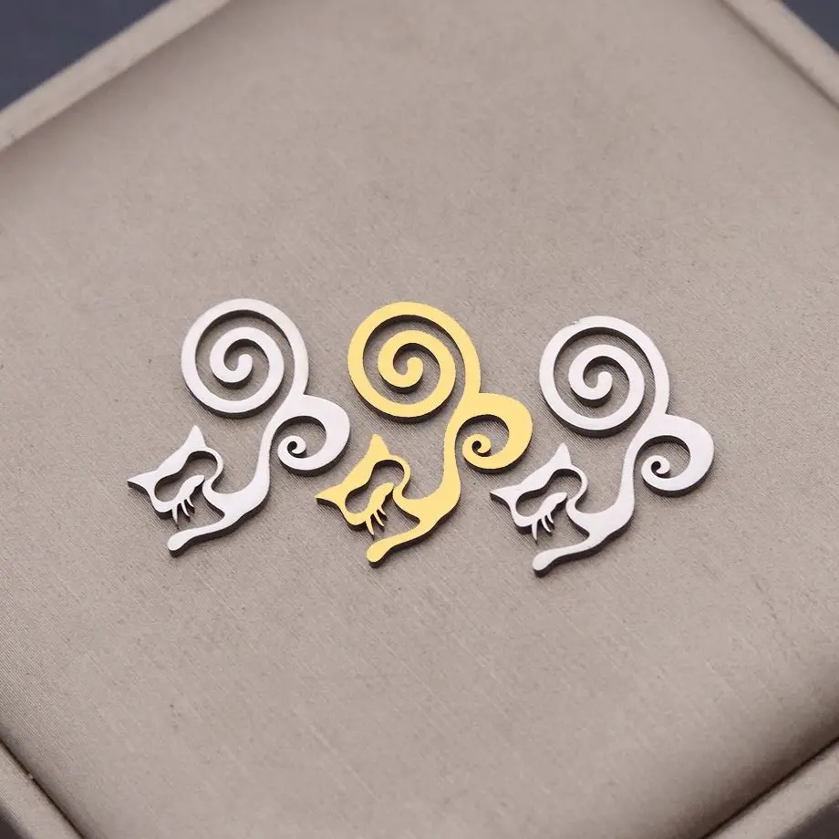 

3pcs Funny Cat Spiral Tail Charms For Jewelry Making DIY Bracelets Stainless Steel Cartoon Kitten Pendant Handmade Accessories