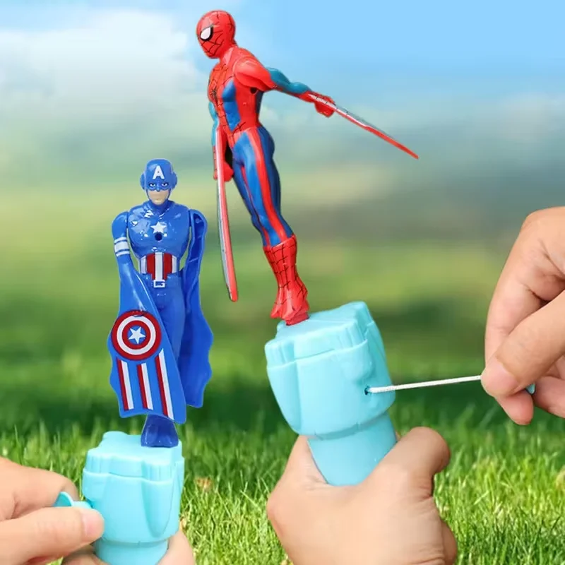 

Bamboo Dragonfly Spider Man Flying Toys Captain Iron Man Handle Pull Flying Toy Boys Outdoor Toy Kids Birthday Party Gifts