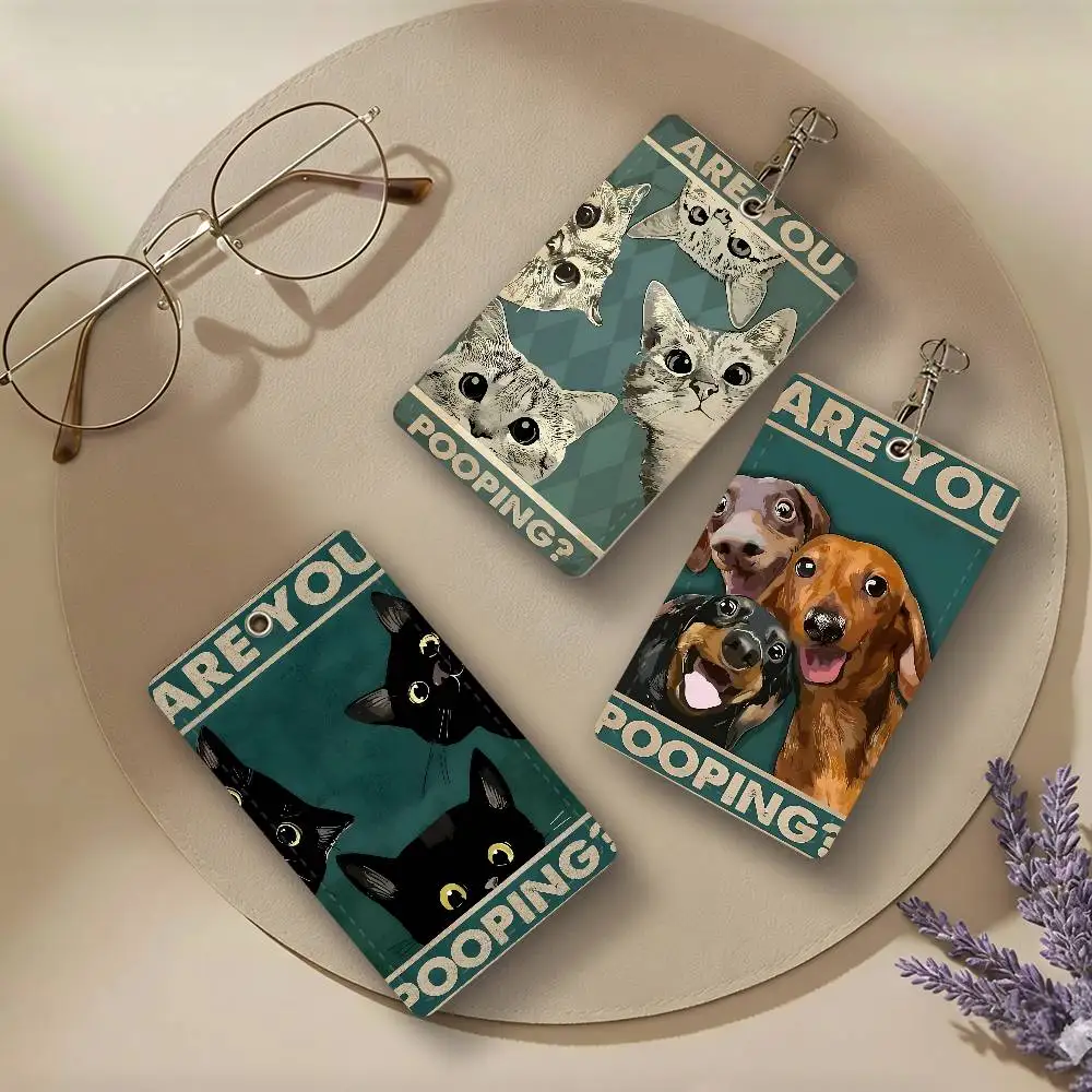 Vintage Toilet Animals Funny Bathroom Sign PU Leather Card Holders Anti-lost Protective Cover Cases Cards