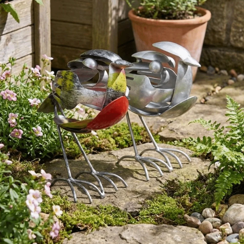 Handmade Robin Bird Sculpture Eco-friendly Rustic Red Recycled Bird Ornament Upcycled Art Red-breasted Scrap Metal Bird Statue