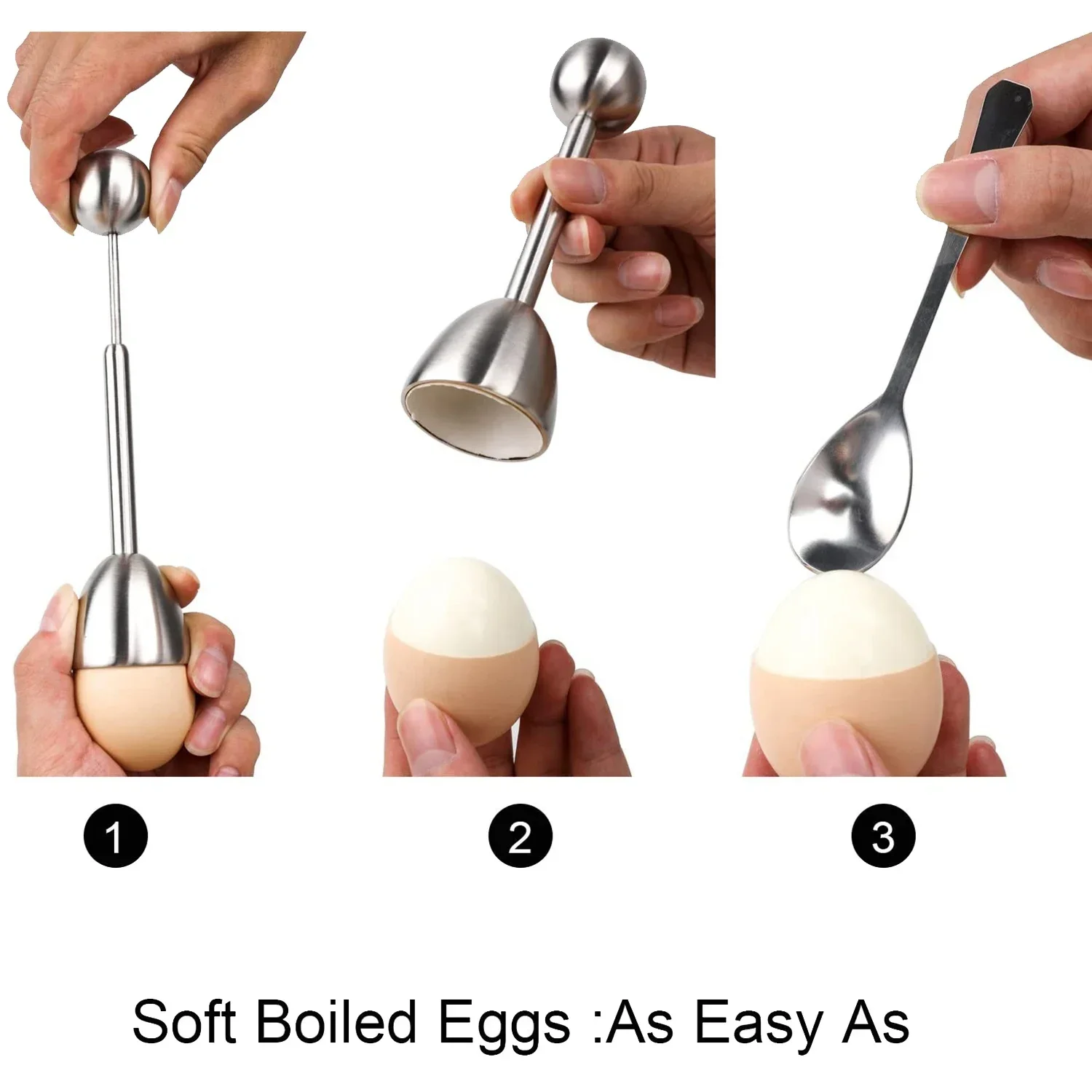 

Stainless Steel Egg Cracker Topper Set Hard Boiled Eggs Separator Holder 4 Spoons 4 Cups 1 Shells Remover Top Cutter