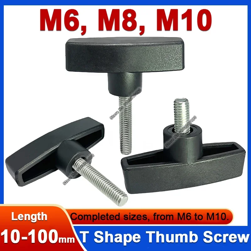 2/10pc M6 M8 M10 M12 T Type Carbon Steel Hand Tighten Handle Bolt T-handle Plastic Hand Knob Mechanically Adjustable Thumb Screw