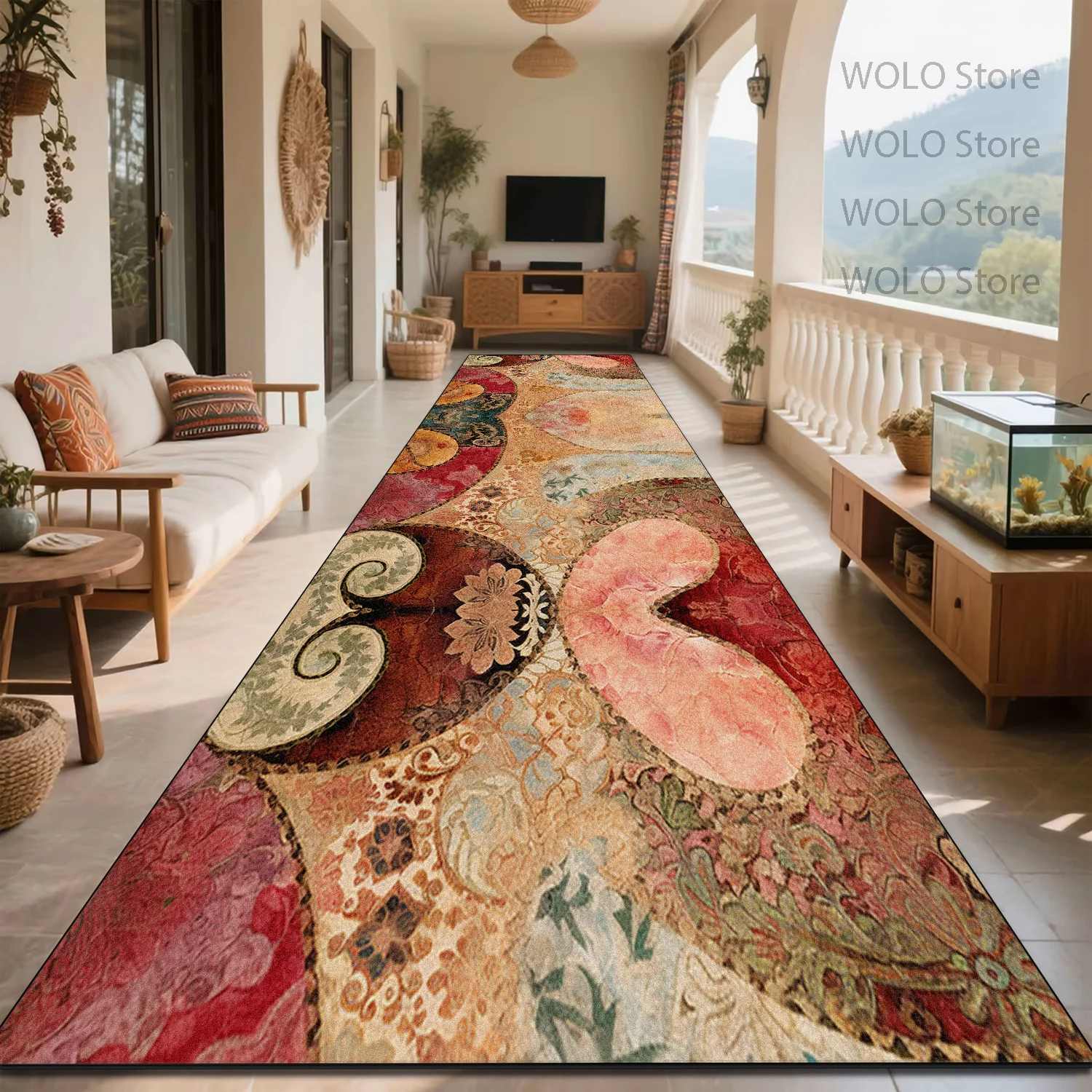 Abstract Artistic Colorful Runner Hallway Carpet Antiskid Long Rugs Classical Easy Cleaning Washable Corrider Lint-free Mats