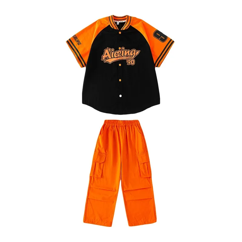 Costume de danse moderne Jazz pour garçons, chemises amples Orange, pantalon Cargo, ensemble de vêtements de spectacle de danse de rue Hip Hop pour filles, nouvelle collection