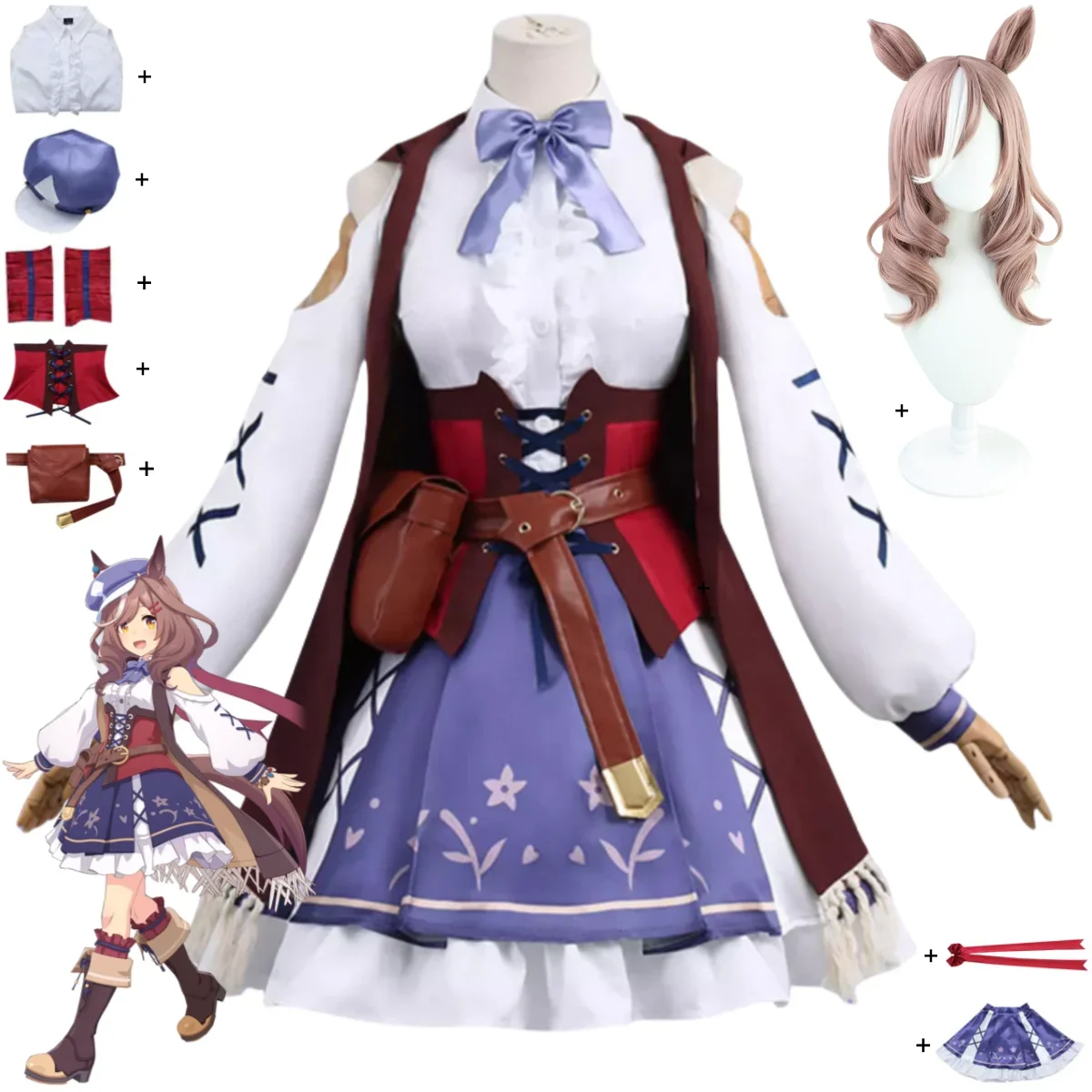 

Игра Umamusume: Pretty Derby Matikanetannhauser, карнавальный костюм, боевая форма, юбка, пальто, парик, женский милый костюм для дня рождения