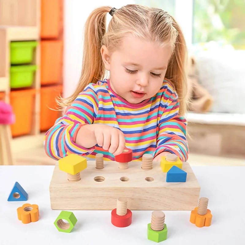 Boulons à écrou en bois pour enfants, jouet en forme de couleur, motricité Fine, planche à vis, taille assortie, jeu de Cognition, jouets sensoriels éducatifs