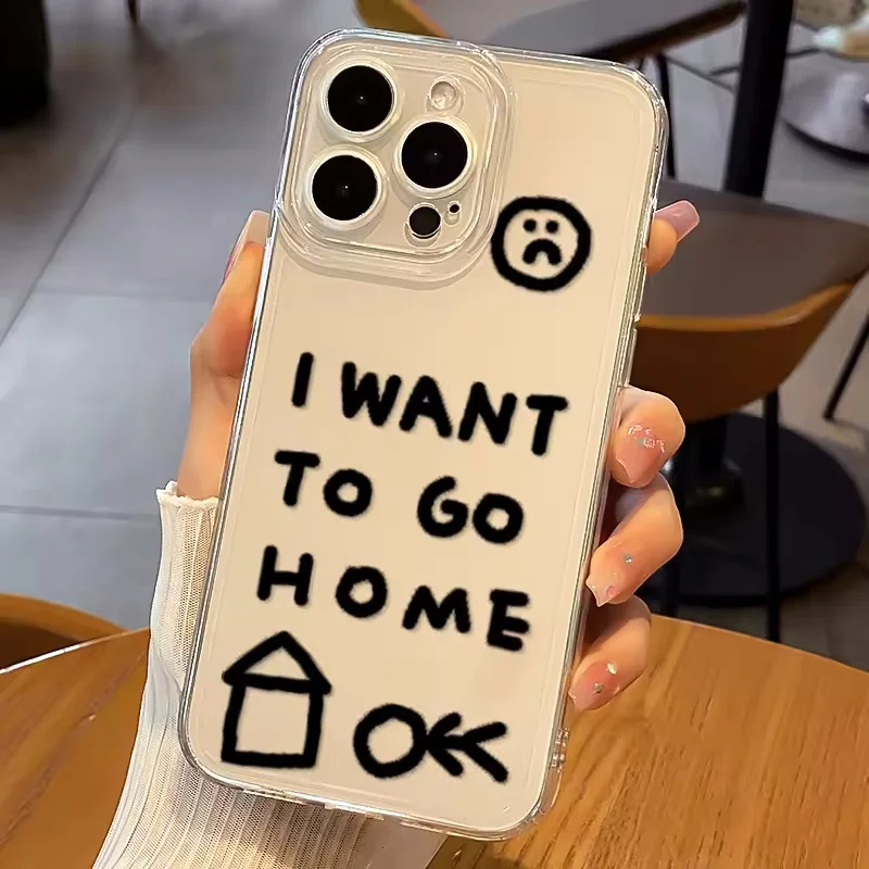 Ins Korean Cute Simple Graffiti Clear Phone Case For Samsung A36 A17 A56 A57 A37 A27 A07 A26 A16 A06 A25 A35 A55 A15 Soft Cover