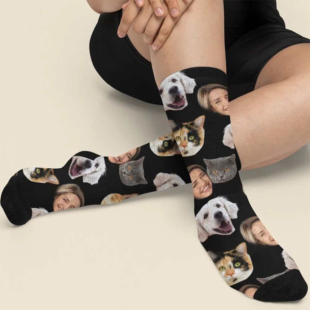 Impressão 3D Custom Face Socks, além de fotos, Personality Long Socks, melhor presente para família e amigos, tendência da moda