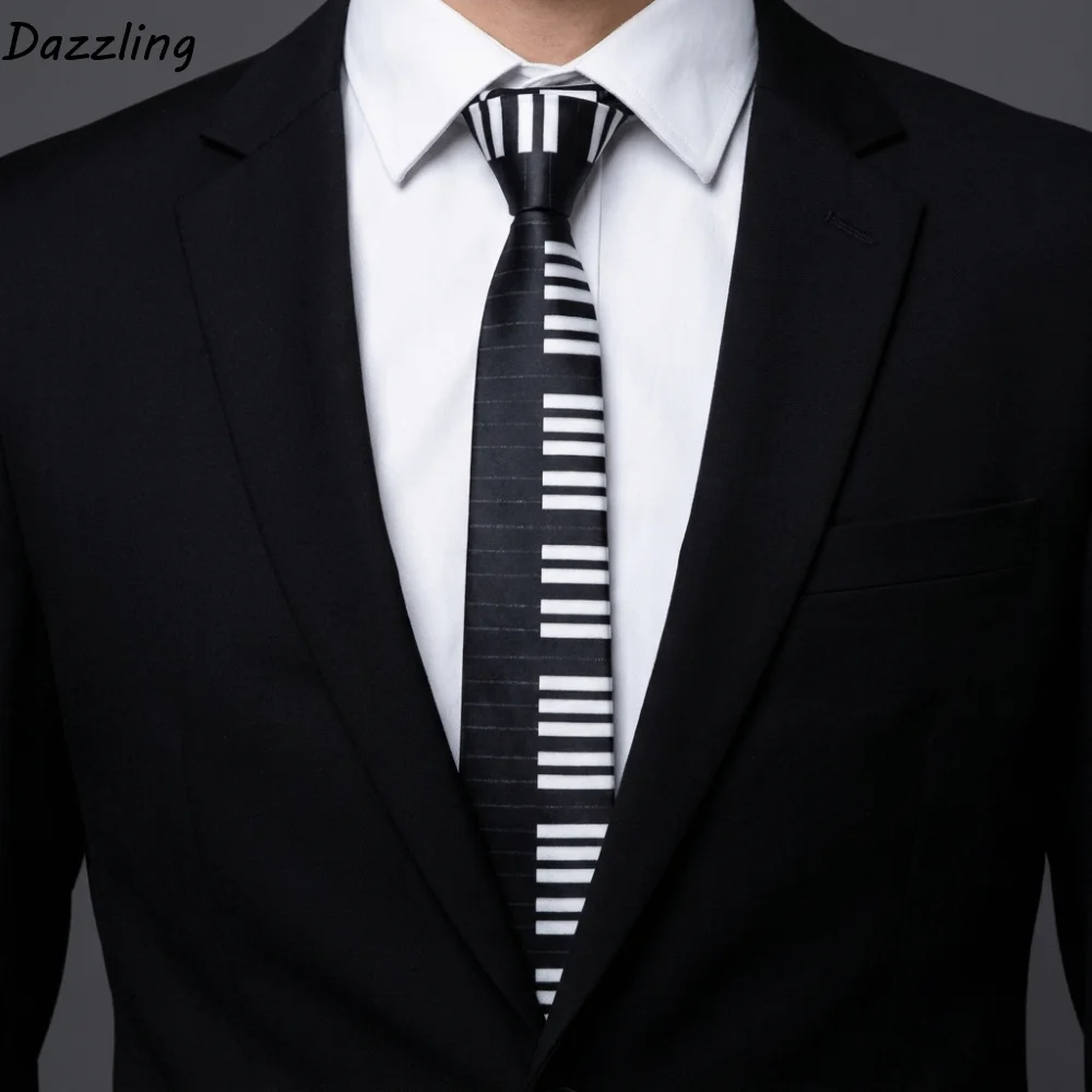 Elegant Skinny Piano Necktie Black Slim Men Tie College Style Smooth Music Tie Men