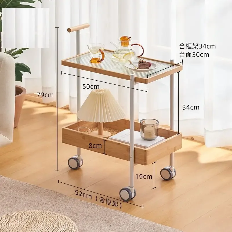 Mobile coffee tea cart table with wheels for living room bamboo glass table storage tool salon utility trolley cart side table